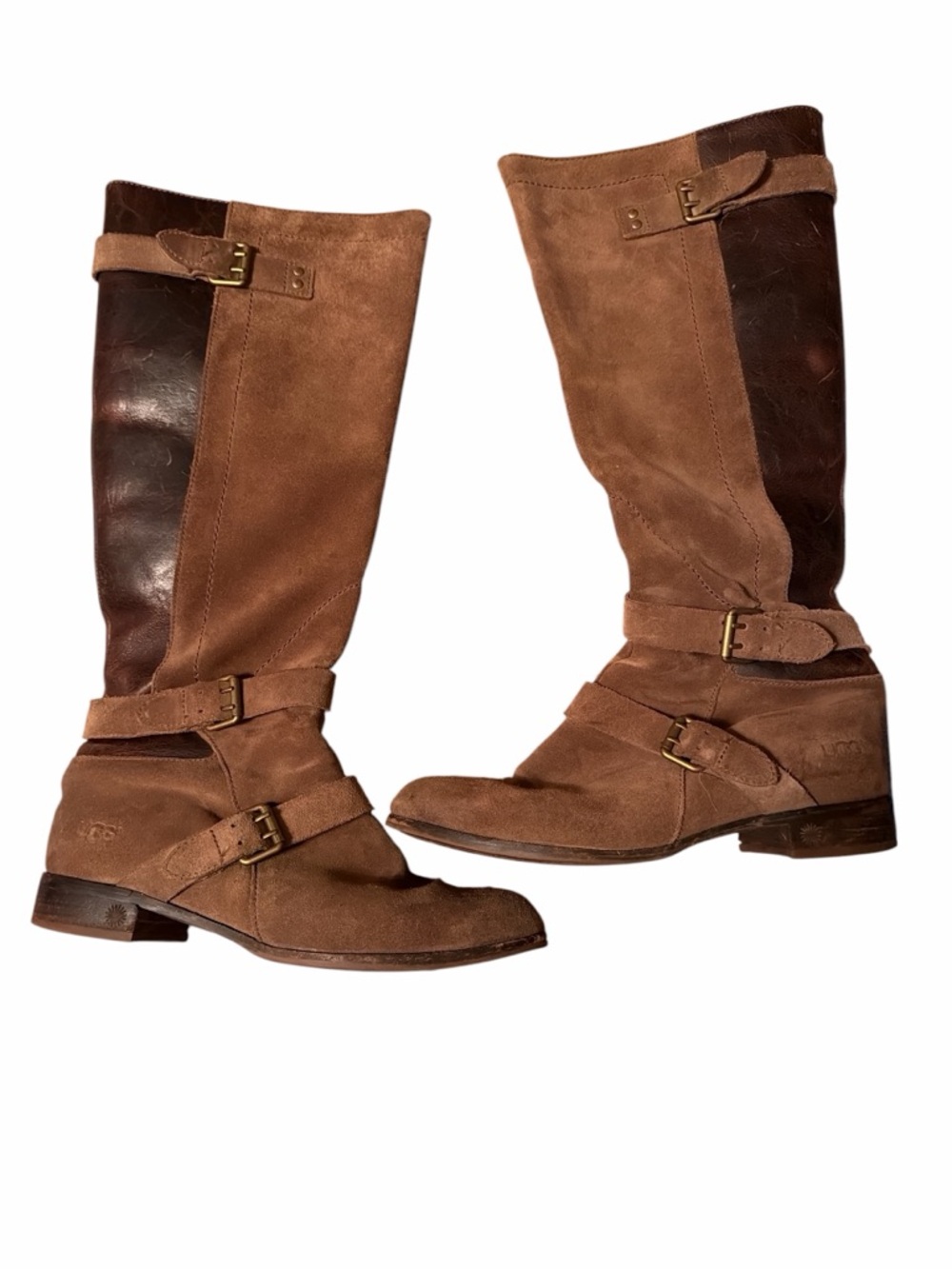 UGG Women’s Cyndee Riding Tan Brown Suede Leather Zip Pull On Boots Size 7.5